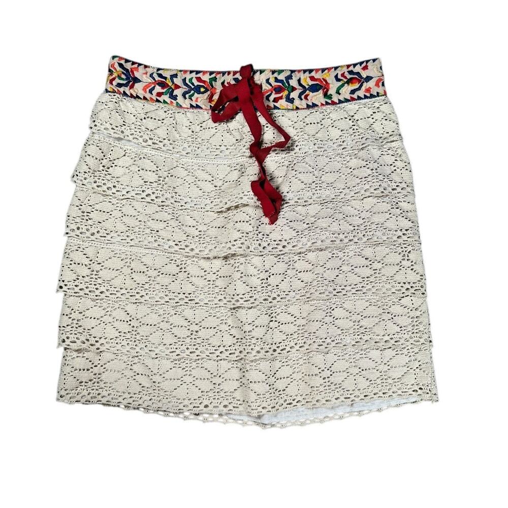 Anthropologie Anna Sui Embroidered Eyelet Skirt S Cream Boho Oaxaca Crochet